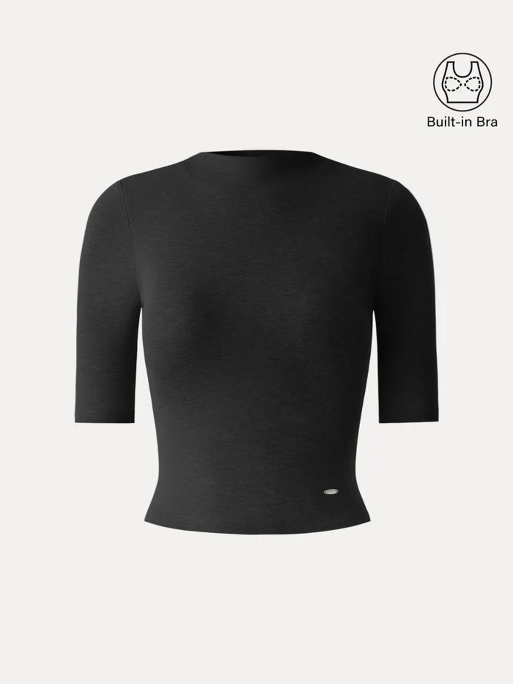 OGL Modal Blend Mockneck Elbow Sleeve Cropped Bra Top in Black size Medium. NWT